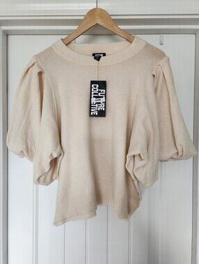 Future Collective Cream/Yellow Puff-Sleeve Knit Top
